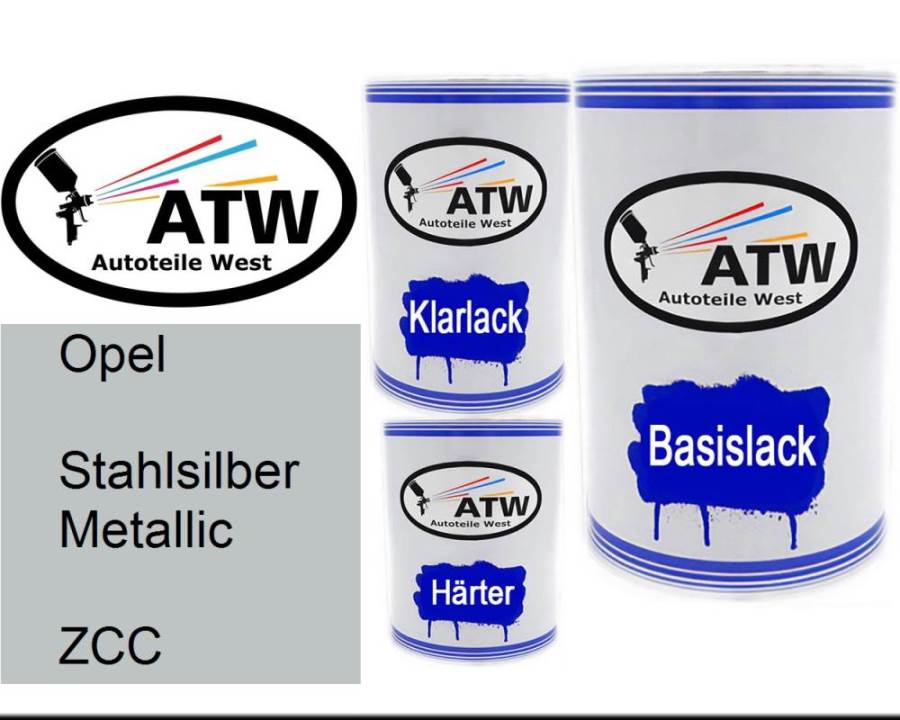Opel, Stahlsilber Metallic, ZCC: 500ml Lackdose + 500ml Klarlack + 250ml Härter - Set, von ATW Autoteile West.